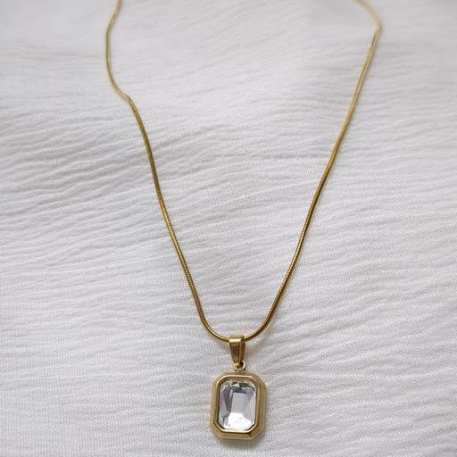 Anti-Tarnish Gold Chain Necklace with Crystal Pendant