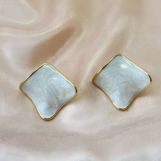 Glossy Enamel Square Stud Earrings