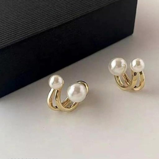 Pearl Double Hoop Earrings – Gold Finish.