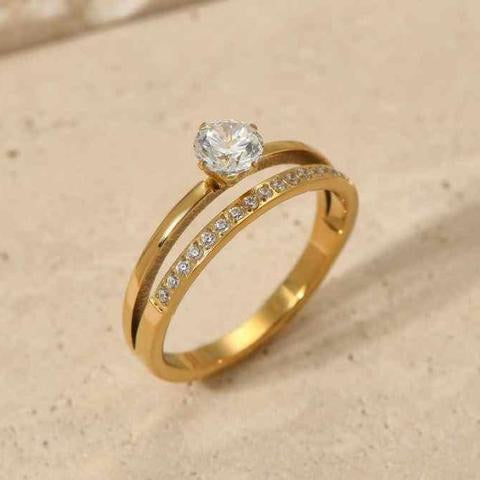 Gold-Plated Solitaire & Eternity Ring Set – Anti-Tarnish Finish