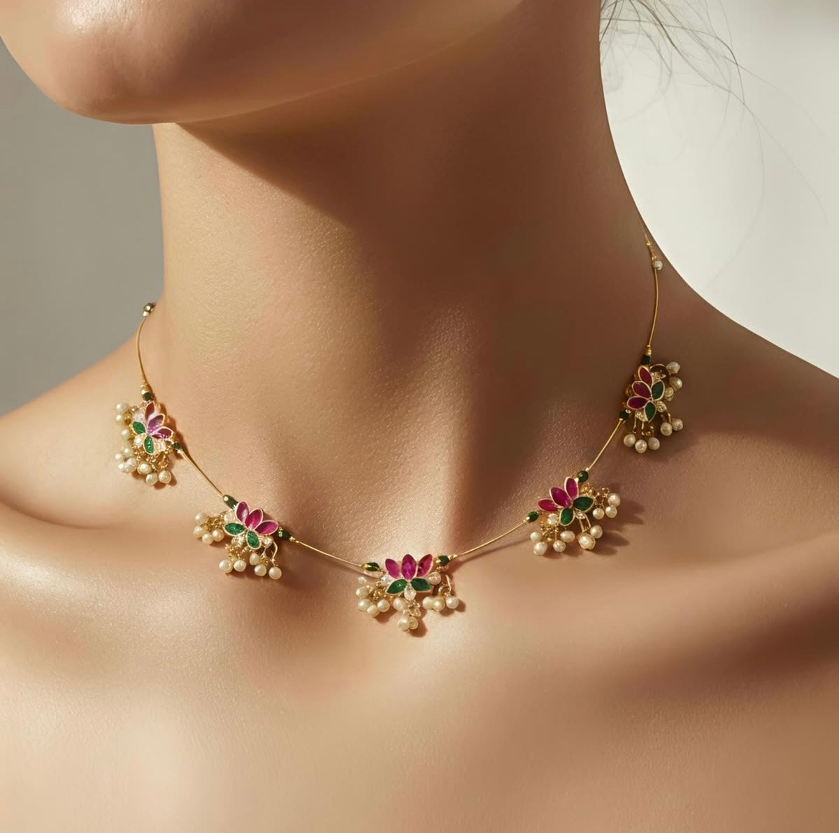 Invisible kundan minimal necklace set