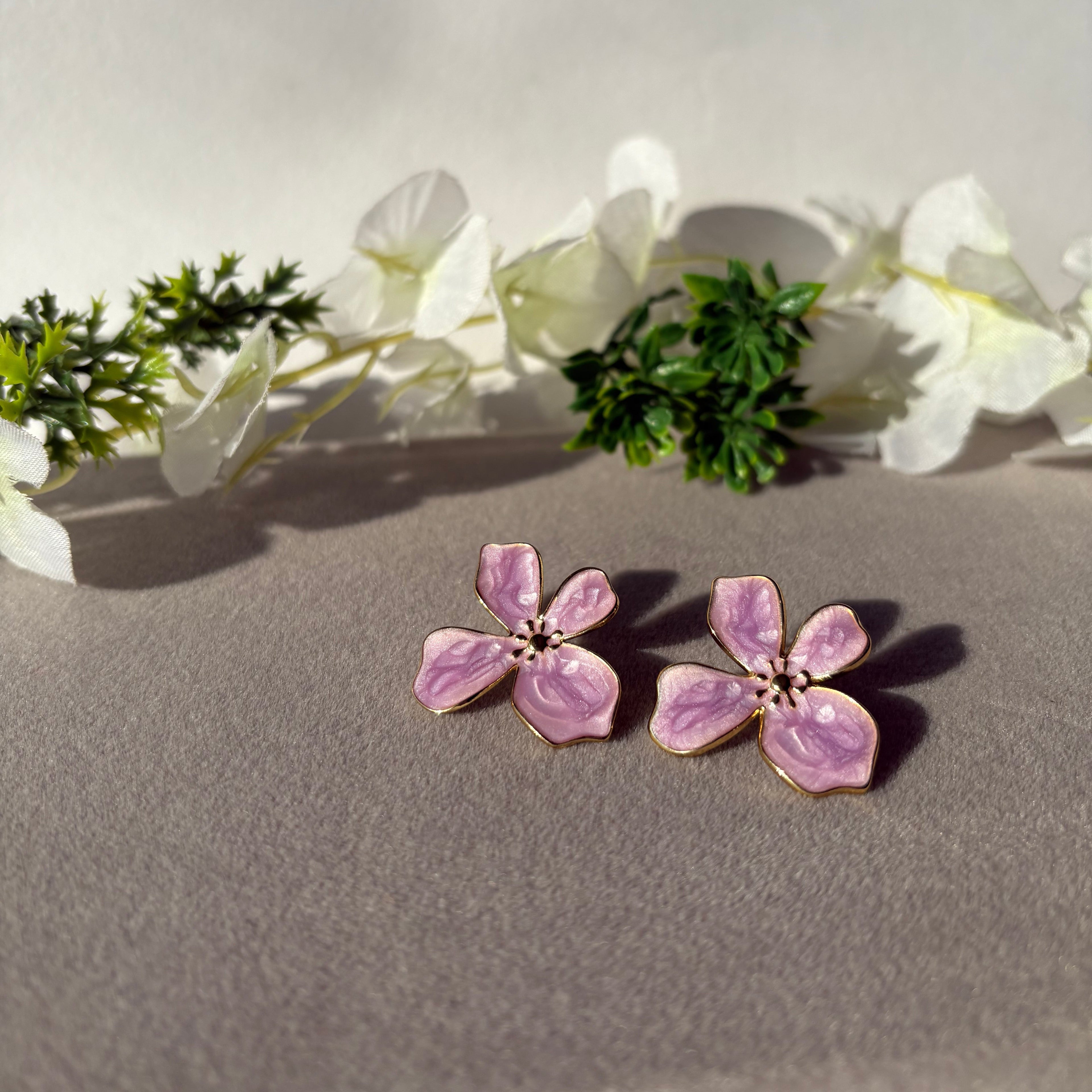 Cute purple Floral Anti-Tarnish Stud Earrings