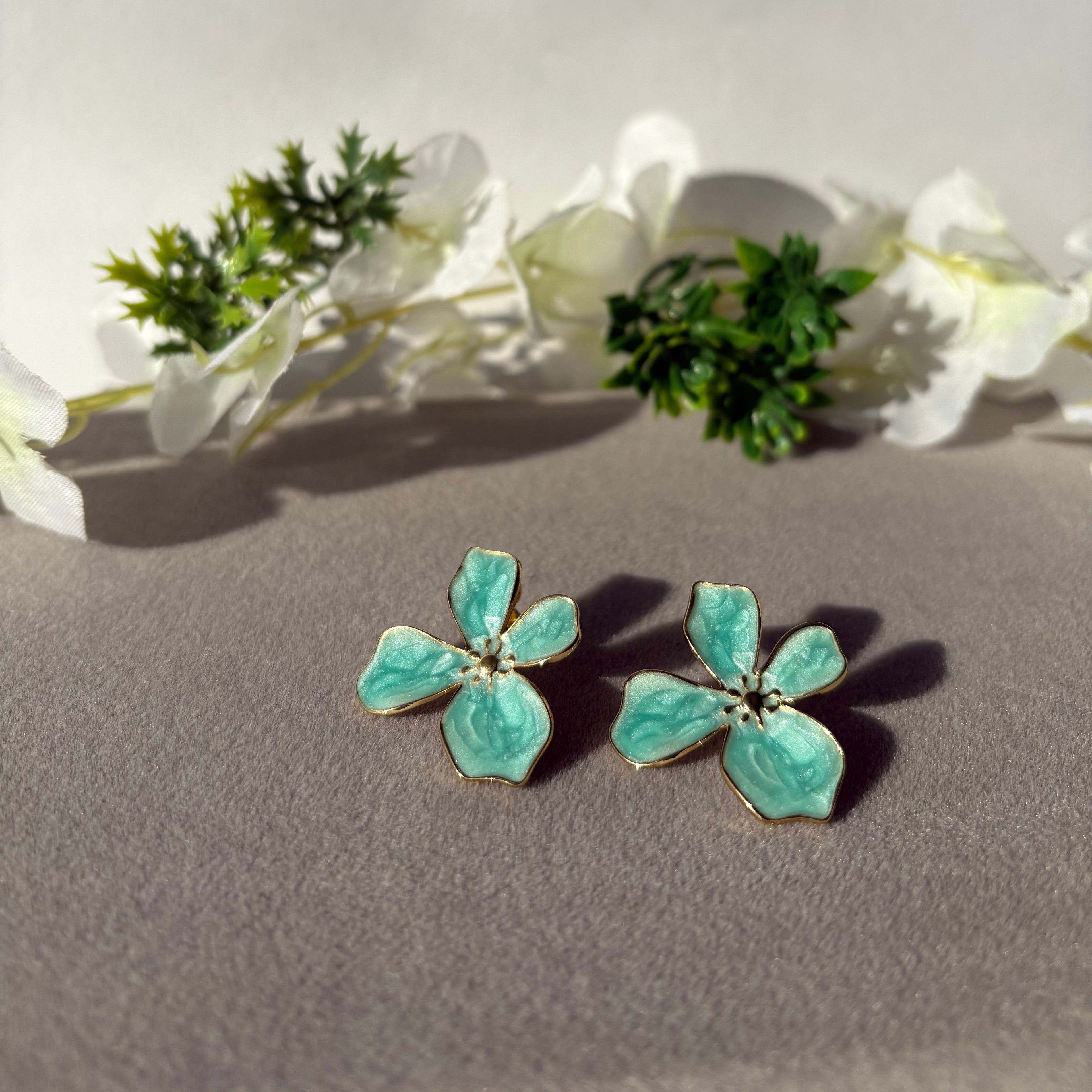 Cute Green Floral Anti-Tarnish Stud Earrings