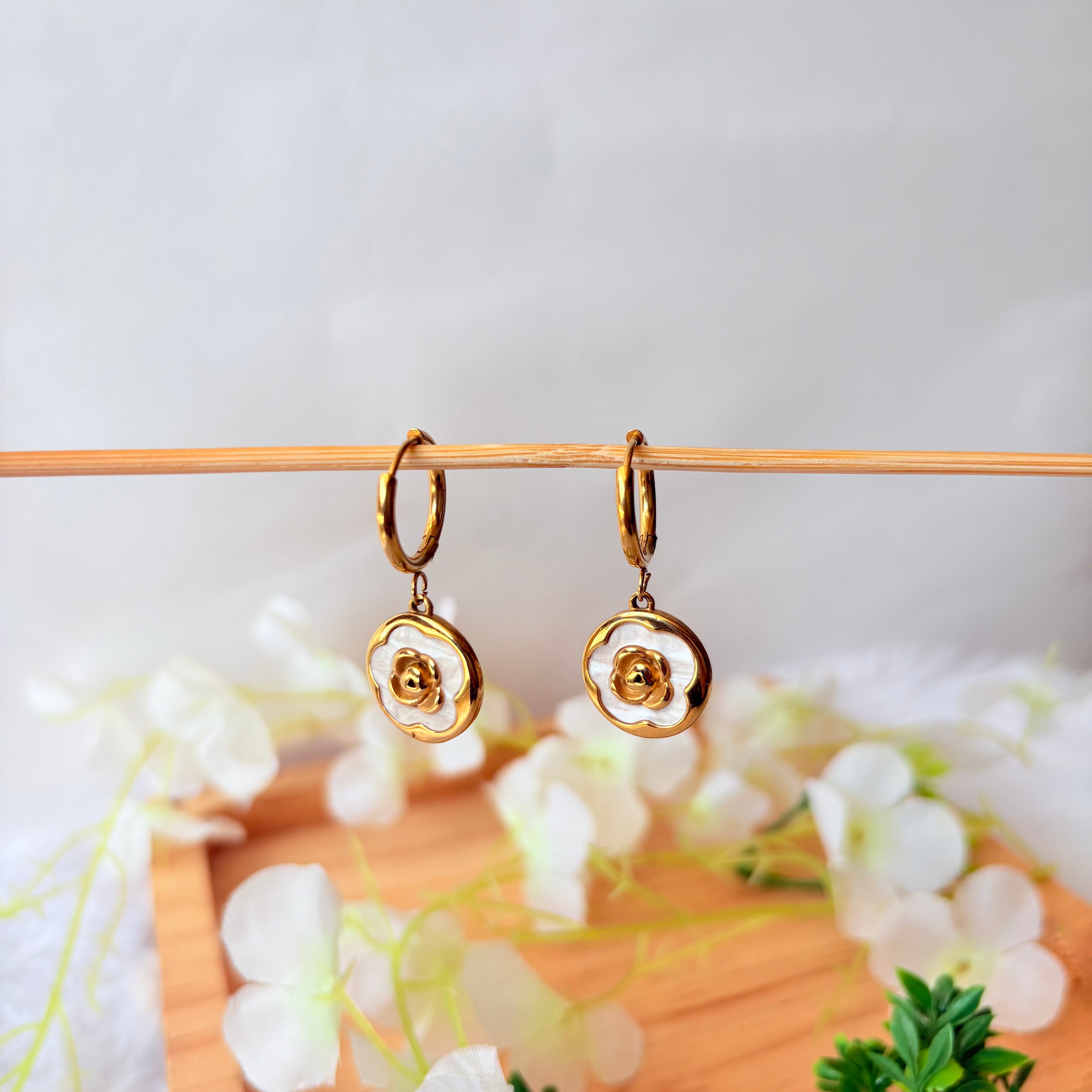 Premium Anti-Tarnish Floral Hoop Drop Earrings for Women