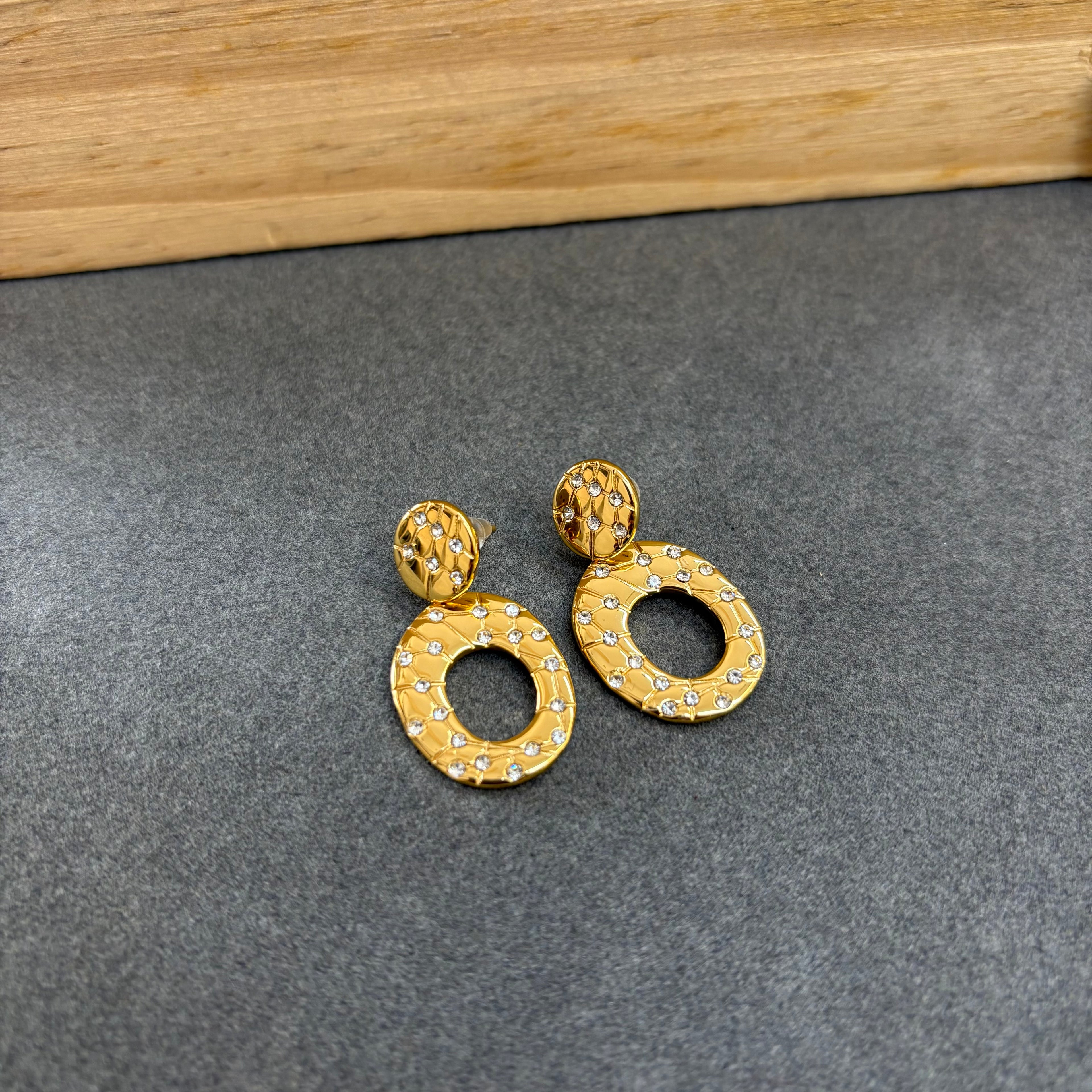 Honeycomb Crystal Oval Drop Anti-Tarnish Earrings