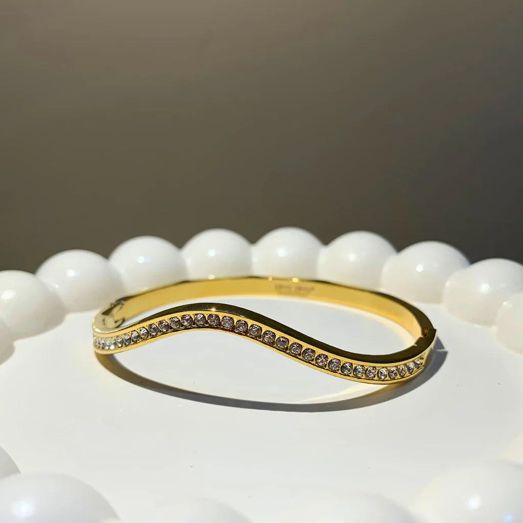 Anti-Tarnish Crystal Wave Kada Bracelet |