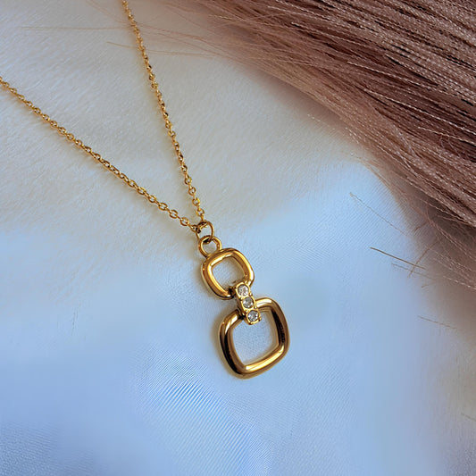 Elegant Gold-Tone square Pendant Necklace