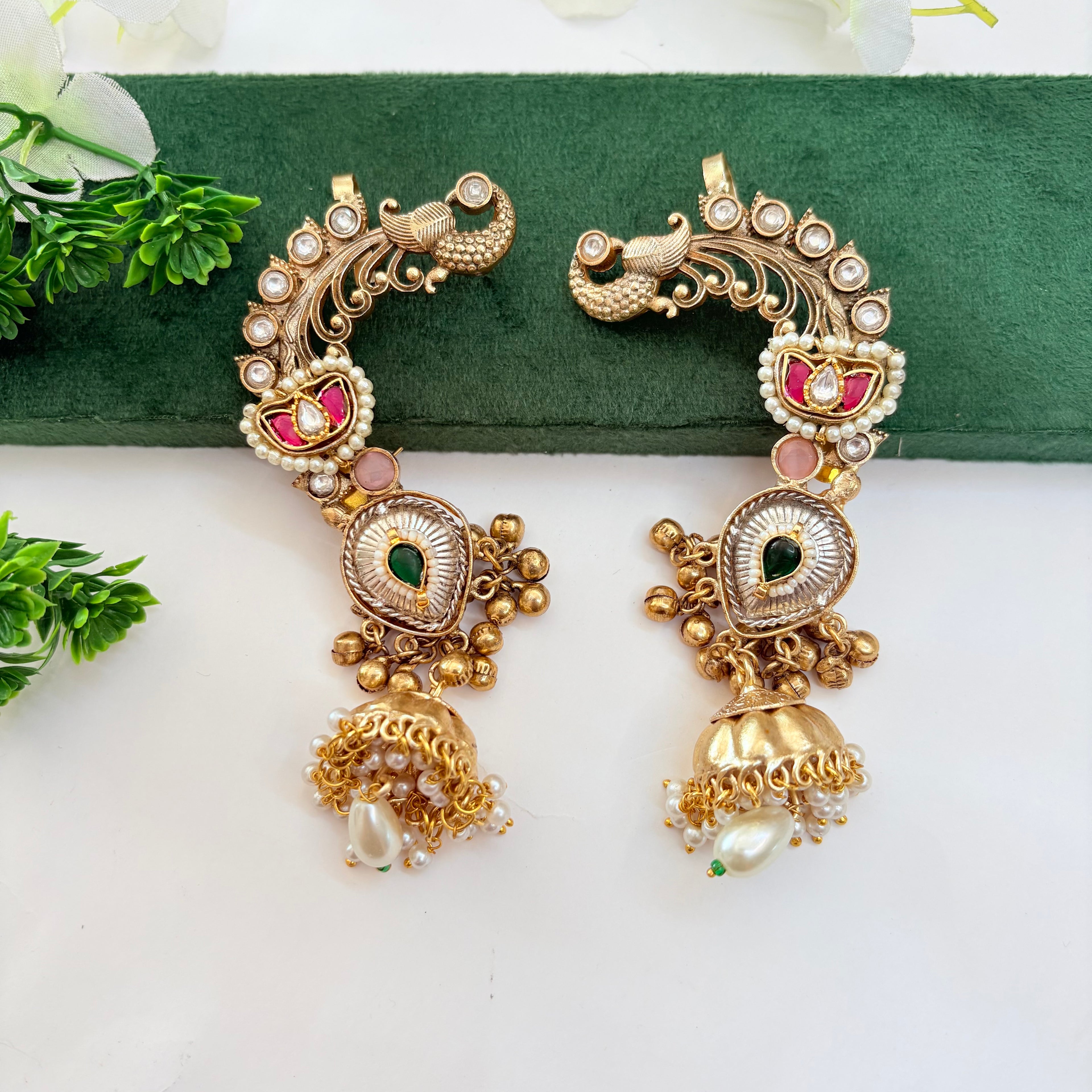 Traditional Jadau Kundan Ear Cuff with Pearl Jhumki