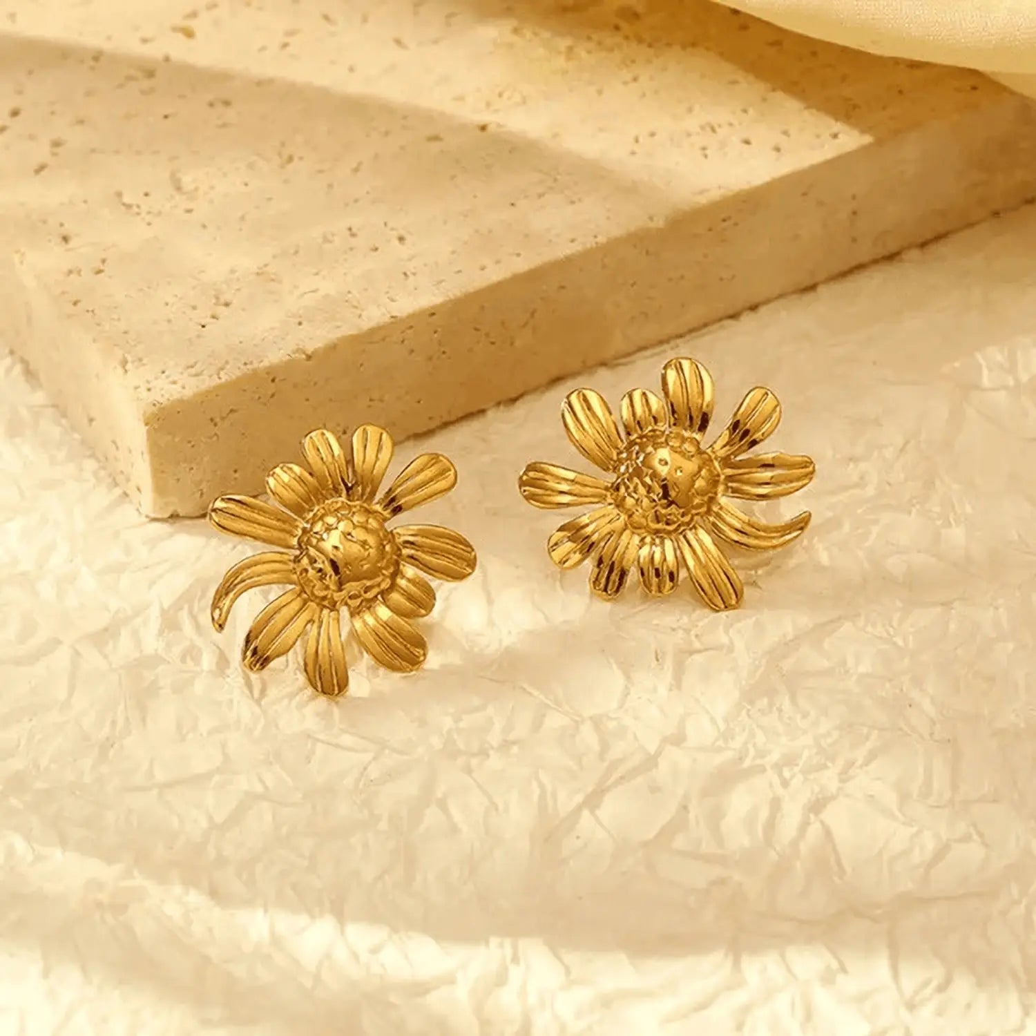 Minimal Sunflower Gold Stud Earrings