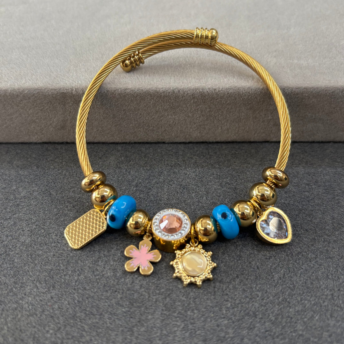 Blue evil eye beads charm bracelet