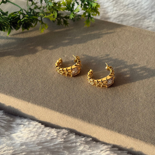 Gold Textured Hoop Anti-Tarnish Earrings
