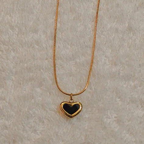 Minimal Gold Necklace with Black Heart Pendant