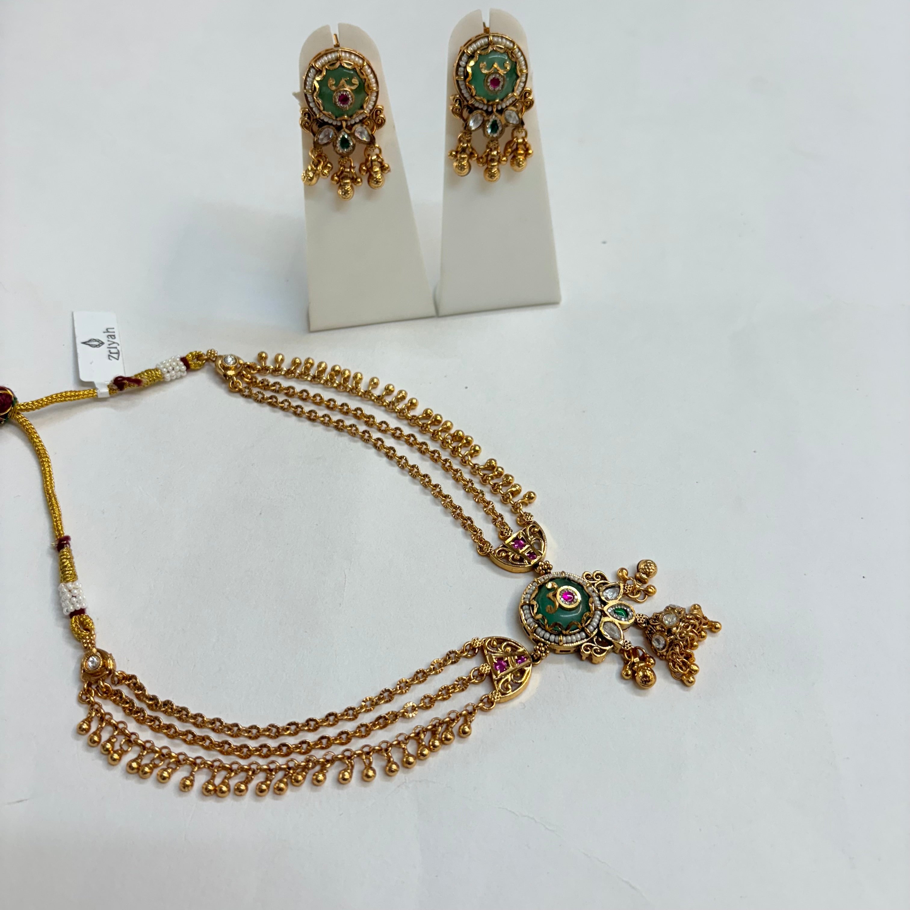 Premium Heritage Long Pendant Necklace Set with Earrings