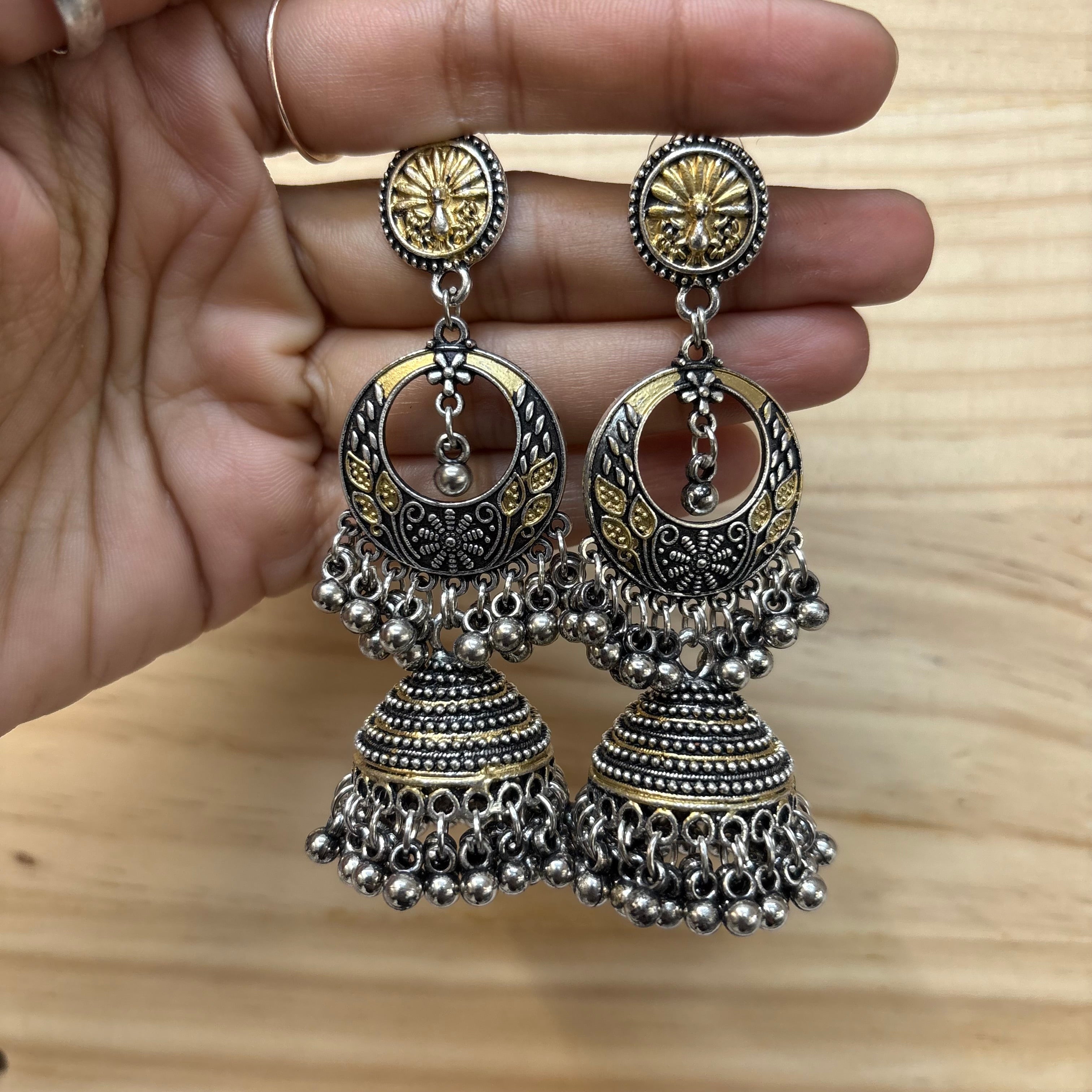 Classic Oxidised Indian Jhumka Earrings