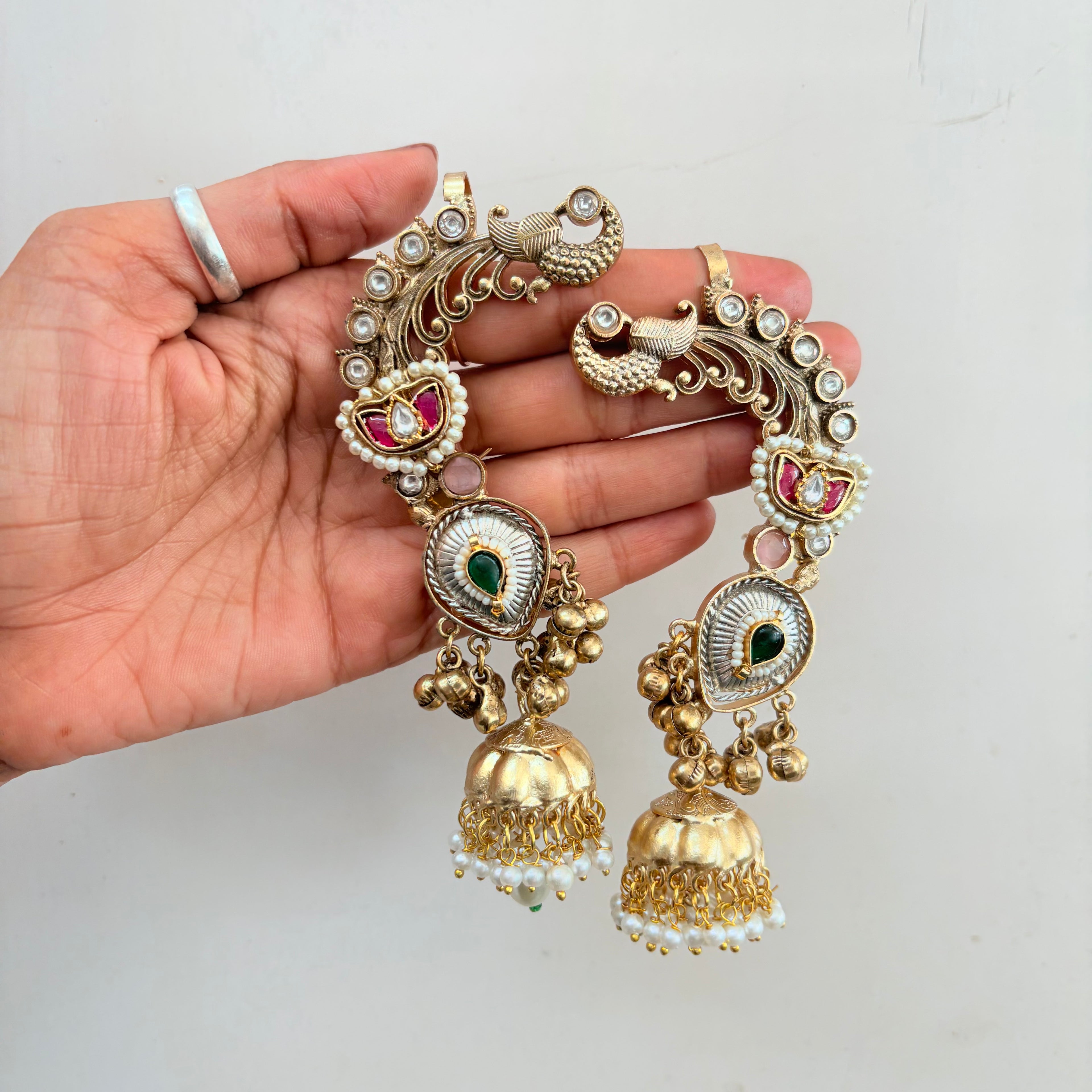 Traditional Jadau Kundan Ear Cuff with Pearl Jhumki