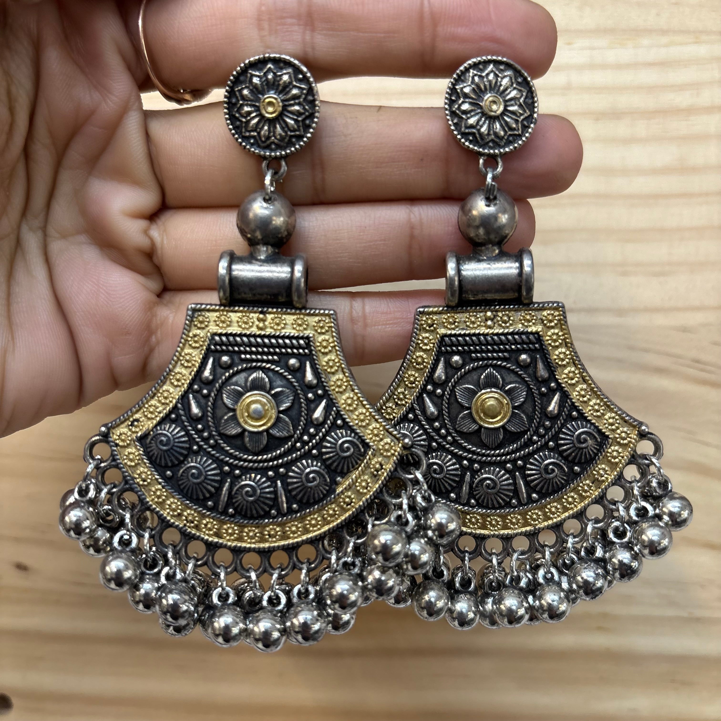 Oxidise two tone earrings