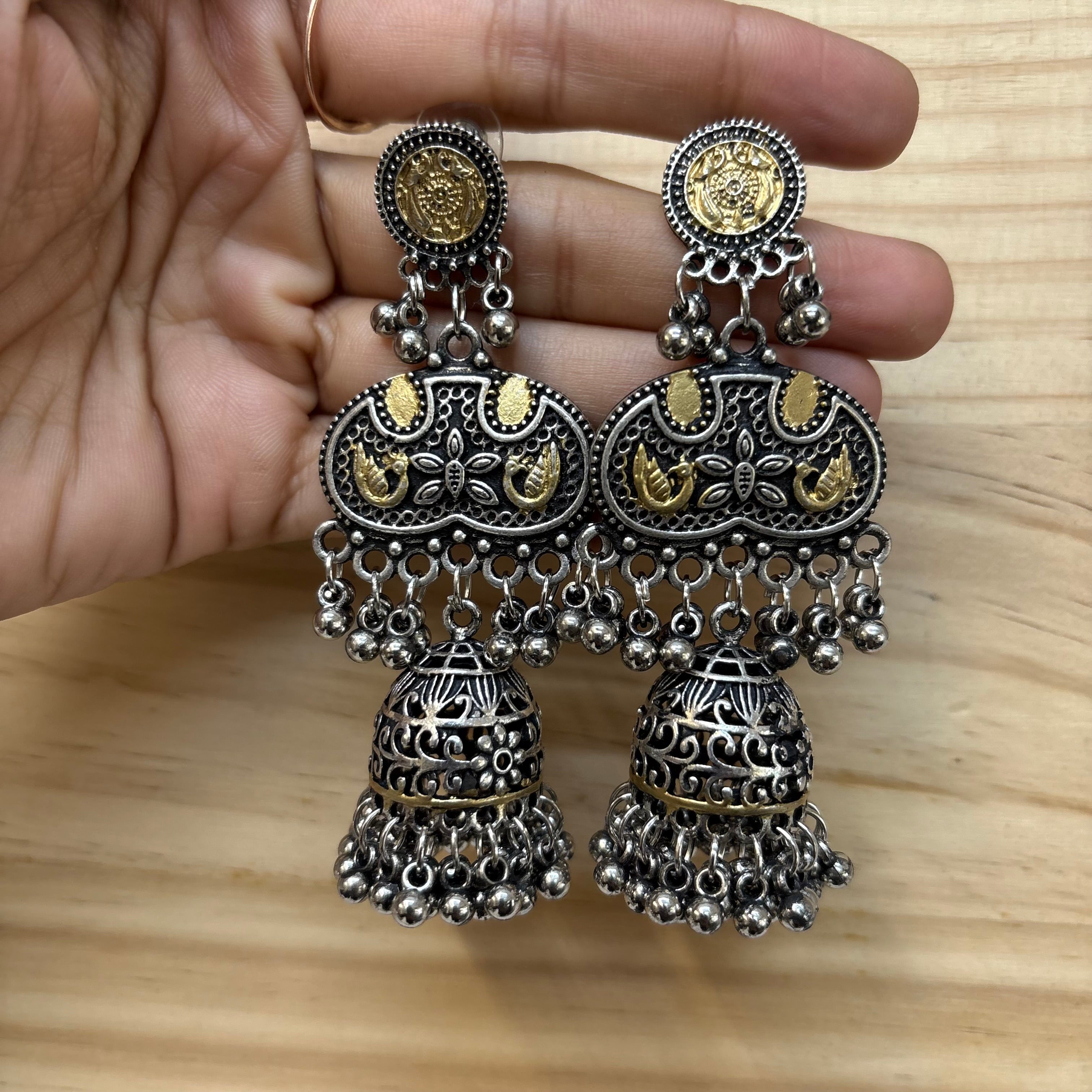 Classic Oxidised Indian Jhumka Earrings