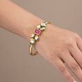 Royal Pink & Green Kundan Cuff Bracelet