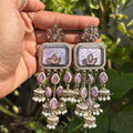 Lavender Lotus Pearl Jhumka Earrings