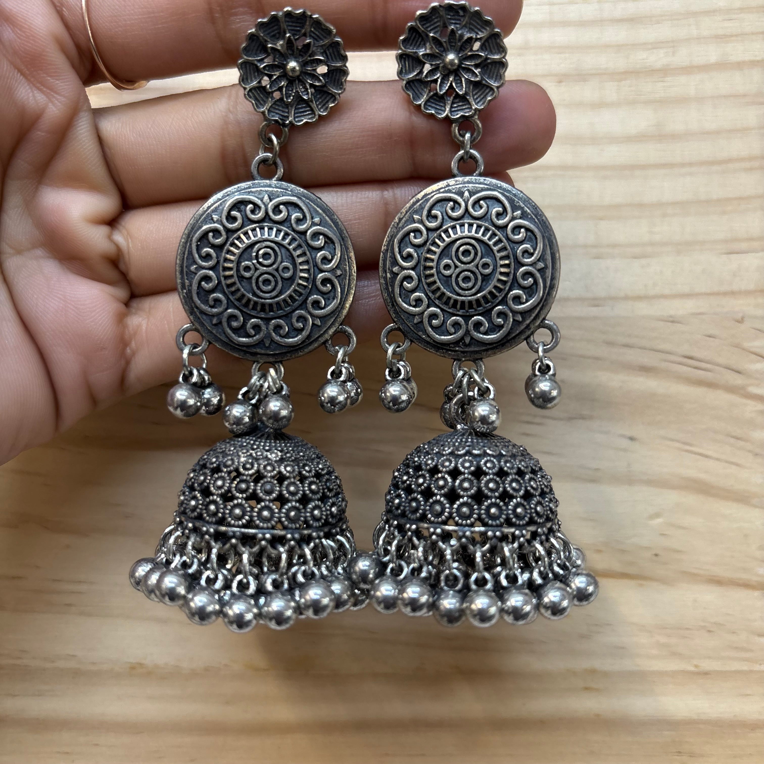 Classic Oxidised Indian Jhumka Earrings