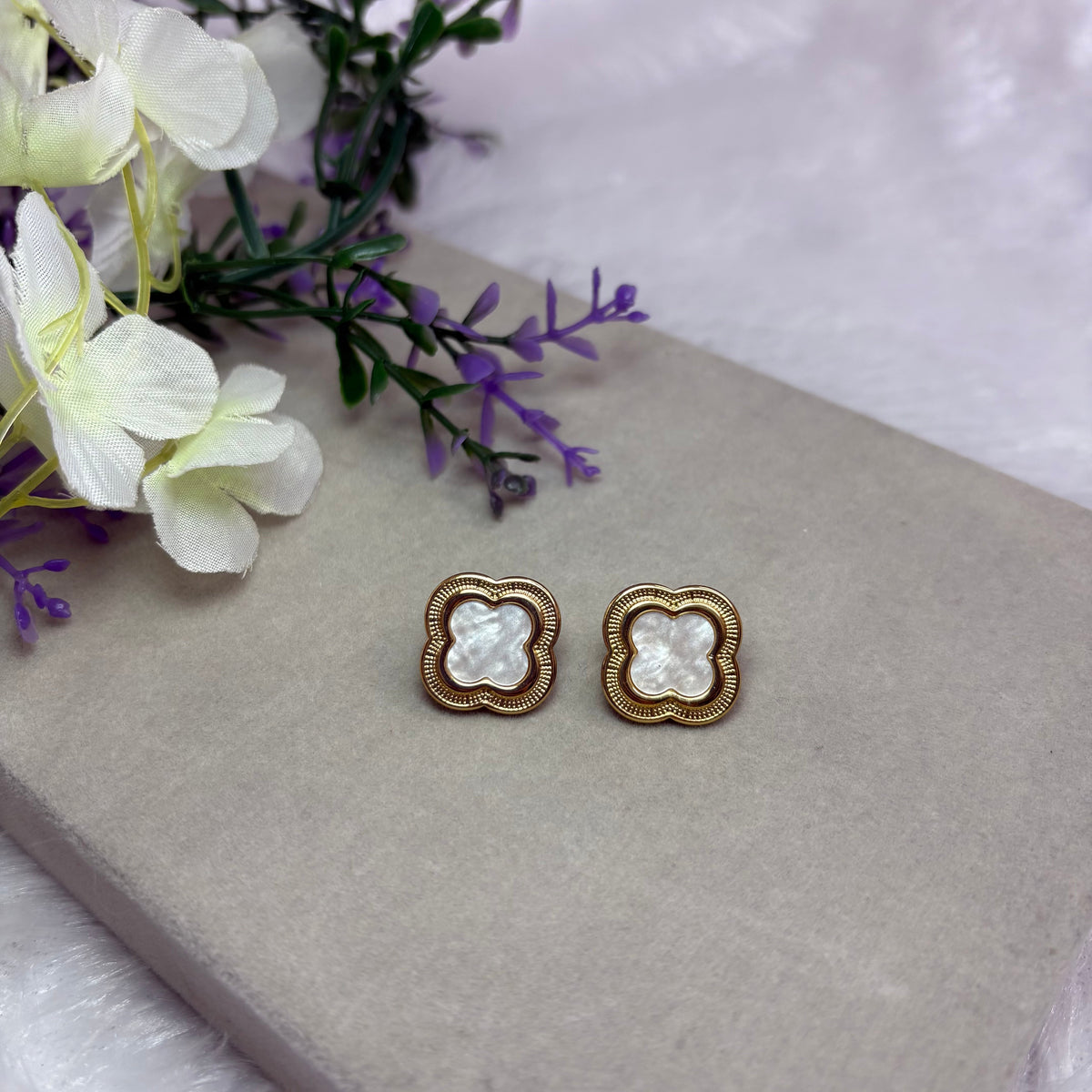 White Clover Stud Earrings – Minimal Lucky Charm