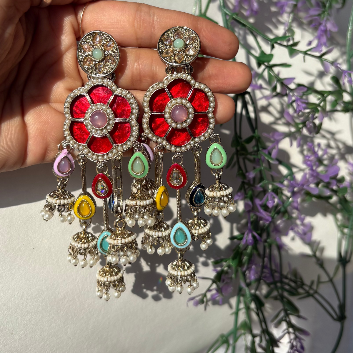 Sunflower Bloom Multicolor Jhumka Earrings