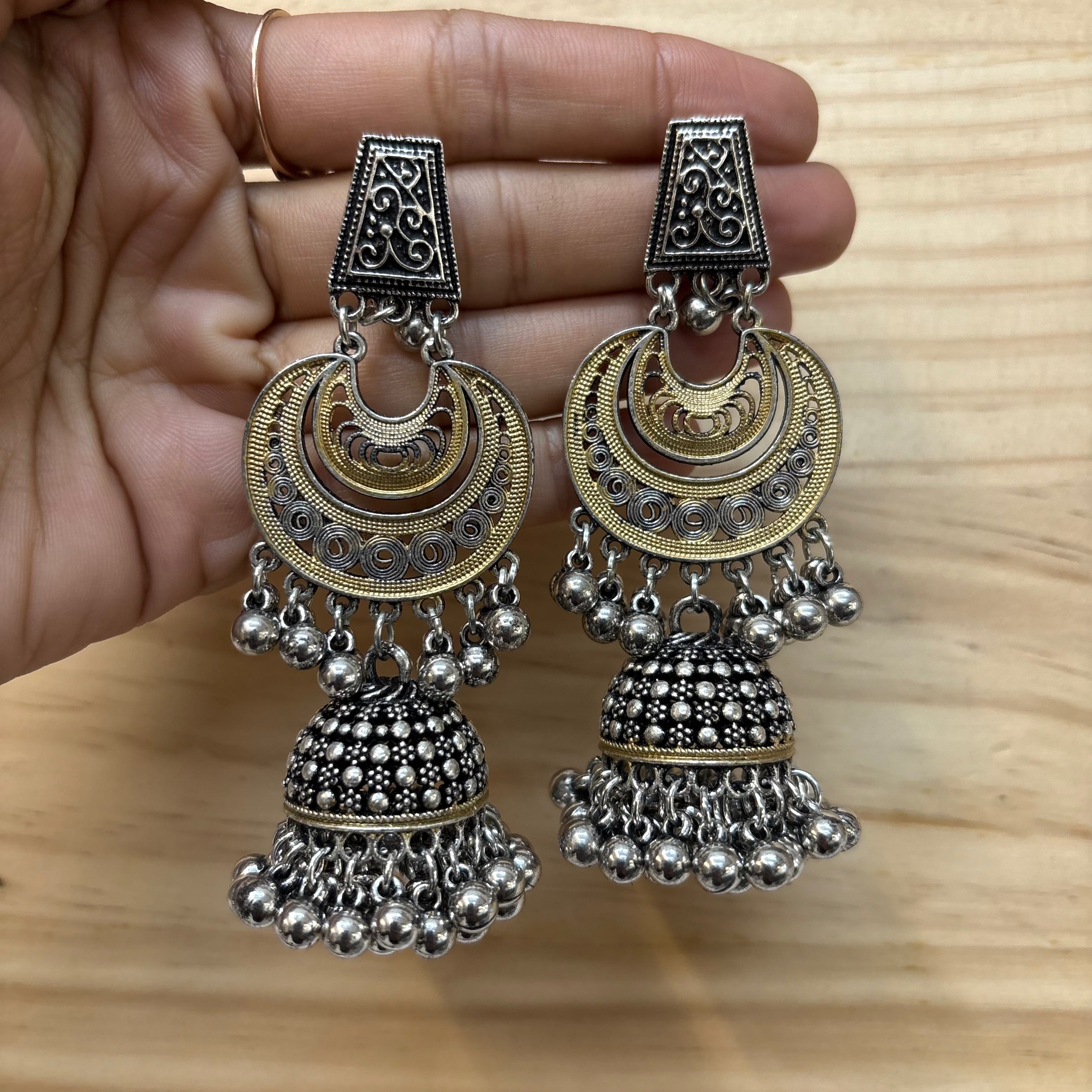 Trendy Oxidised Silver-Plated Jhumkas