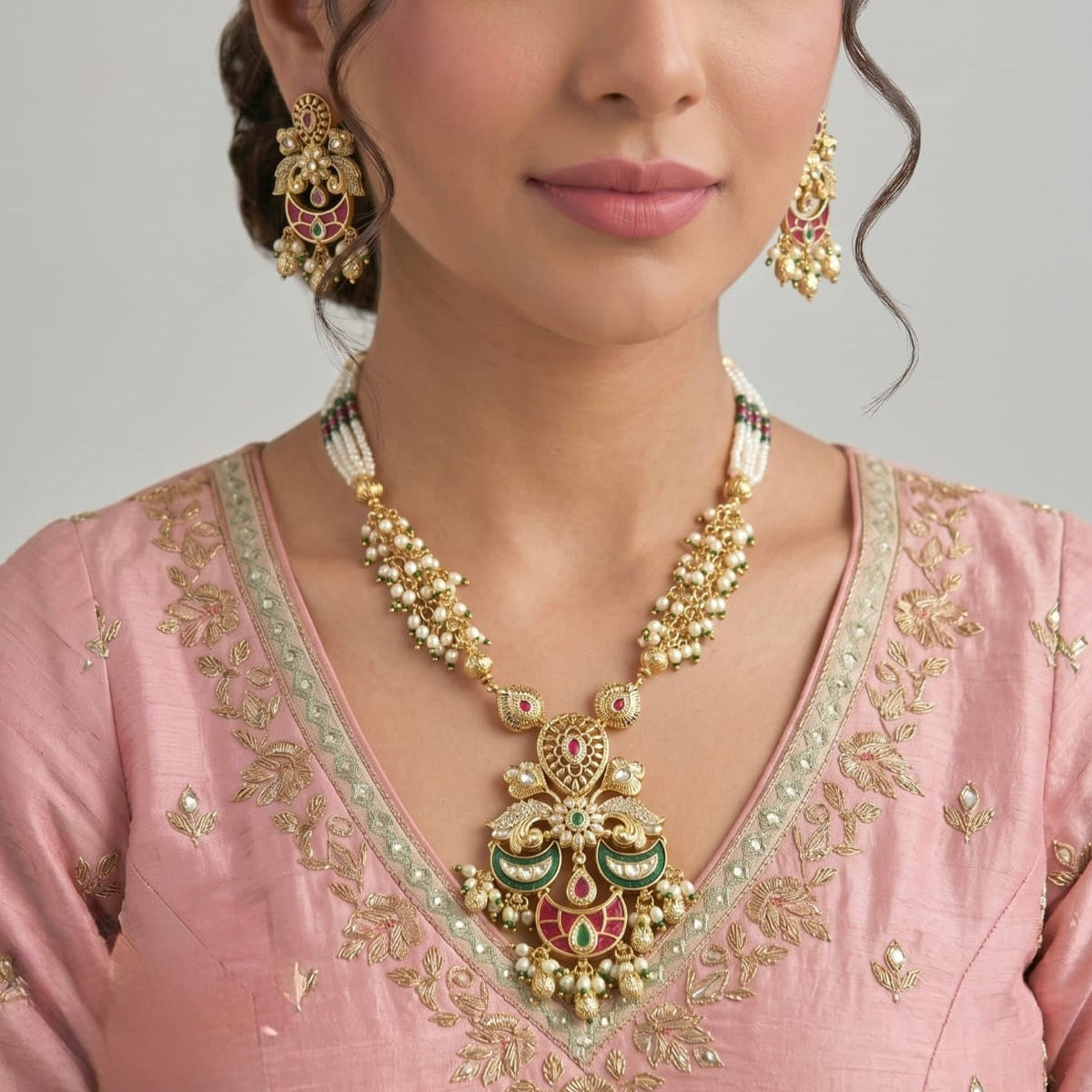 Royal Meenakari Pearl Necklace Set