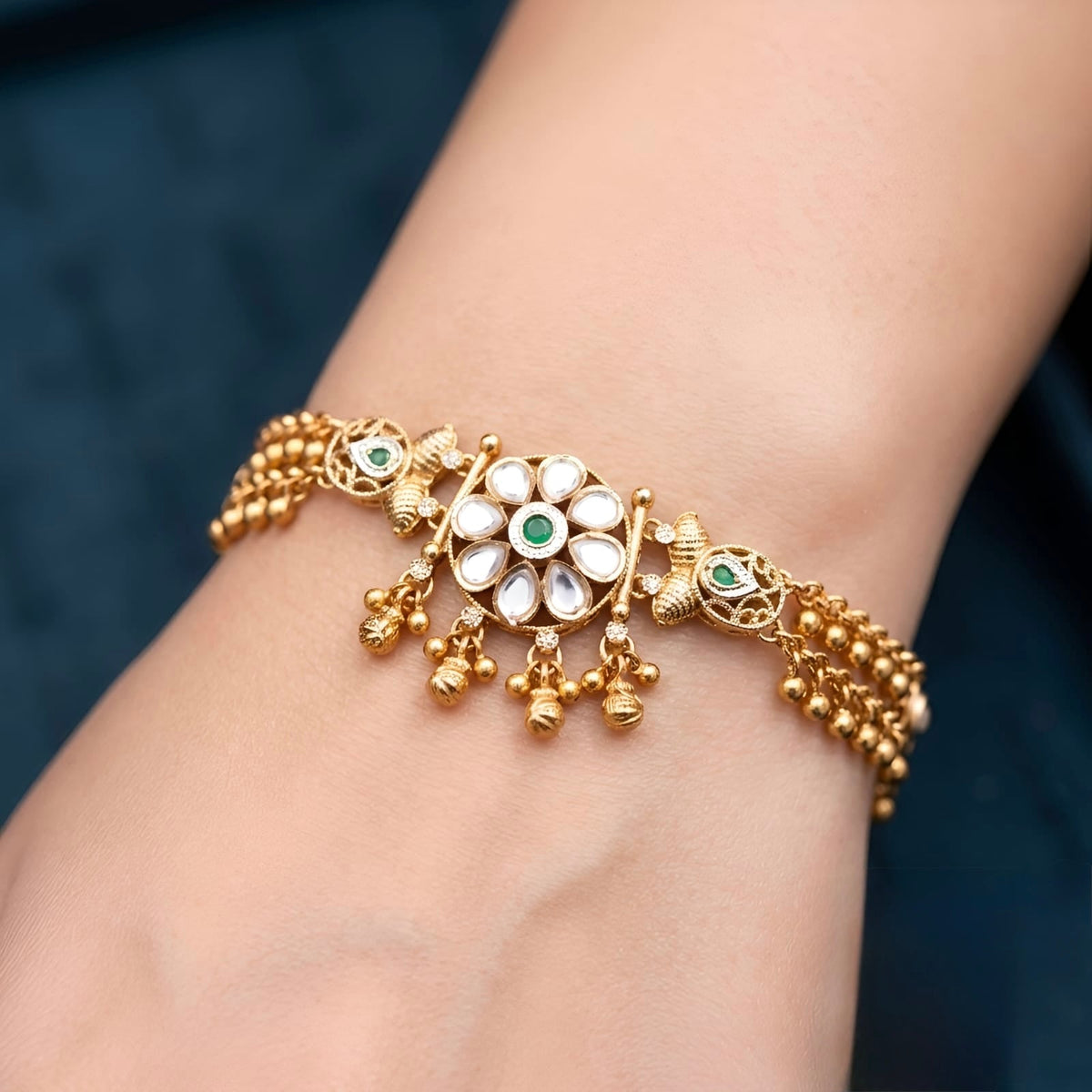 Heritage Pink & Green Kundan Bracelet