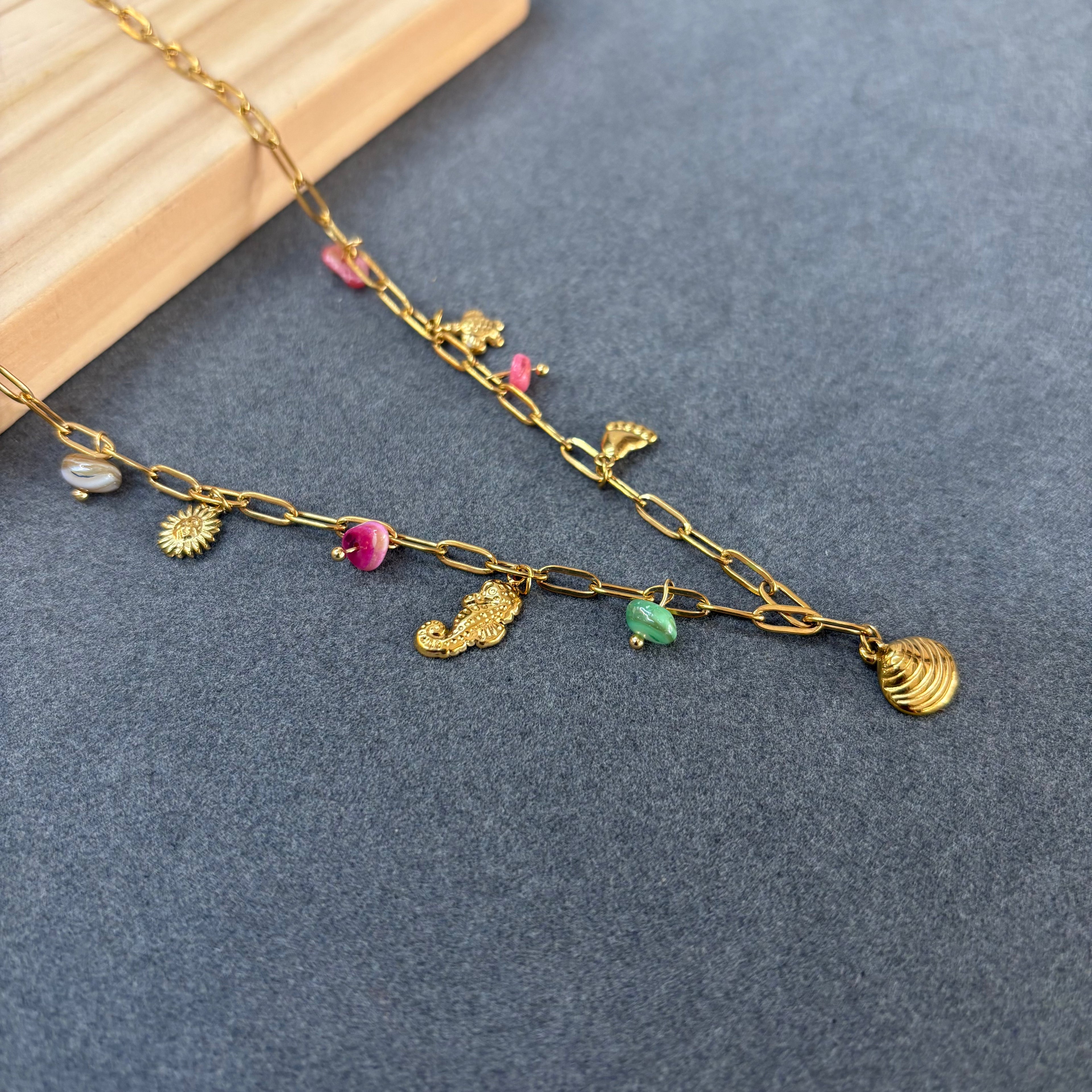 Anti-Tarnish Ocean Charm Beaded Neck Chain