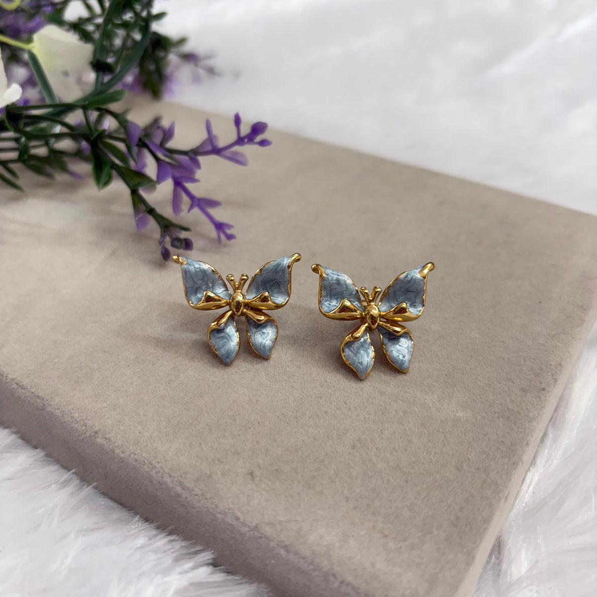 Blue Butterfly Stud Earrings – Anti-Tarnish Elegance
