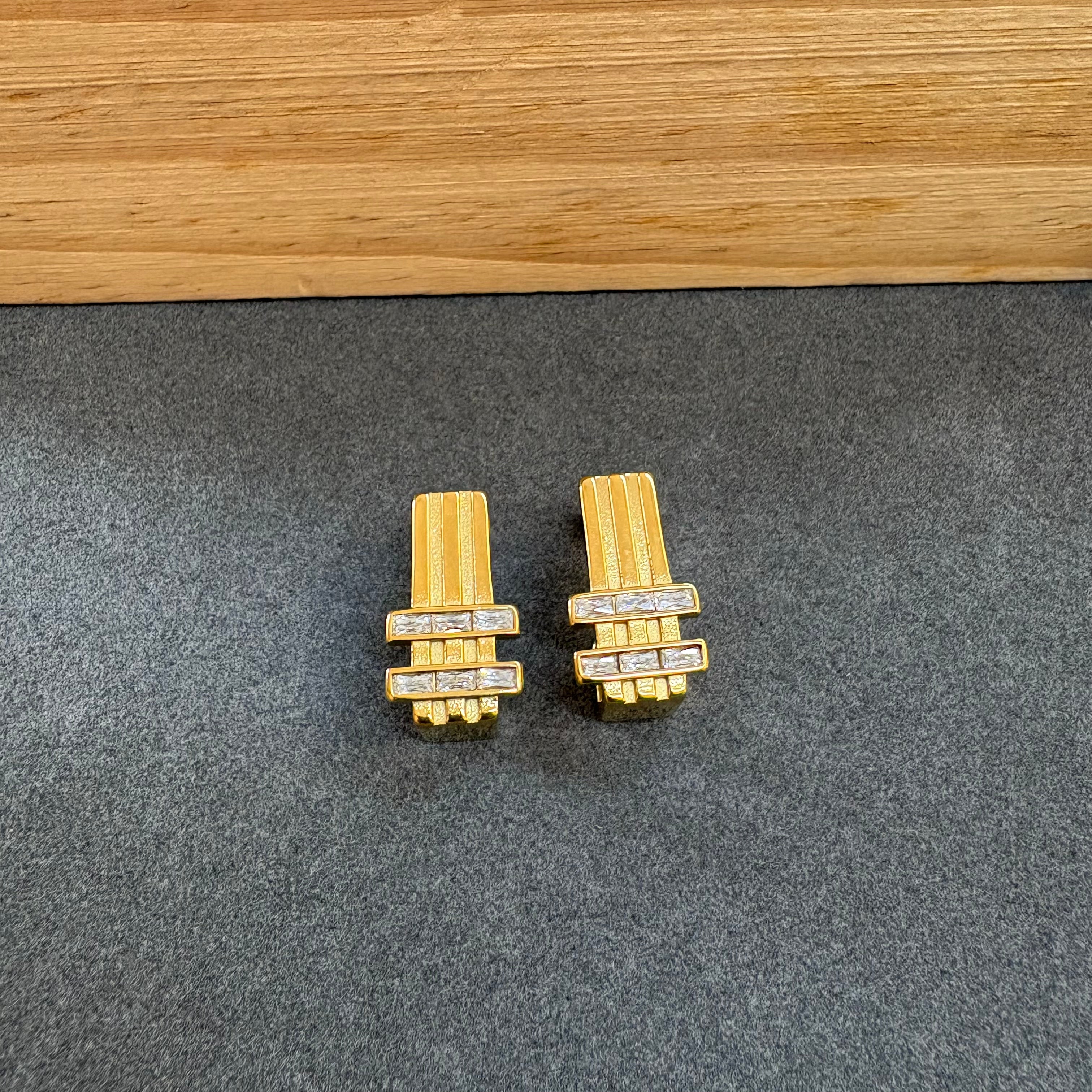 Geometric Crystal Bar Anti-Tarnish Stud Earrings