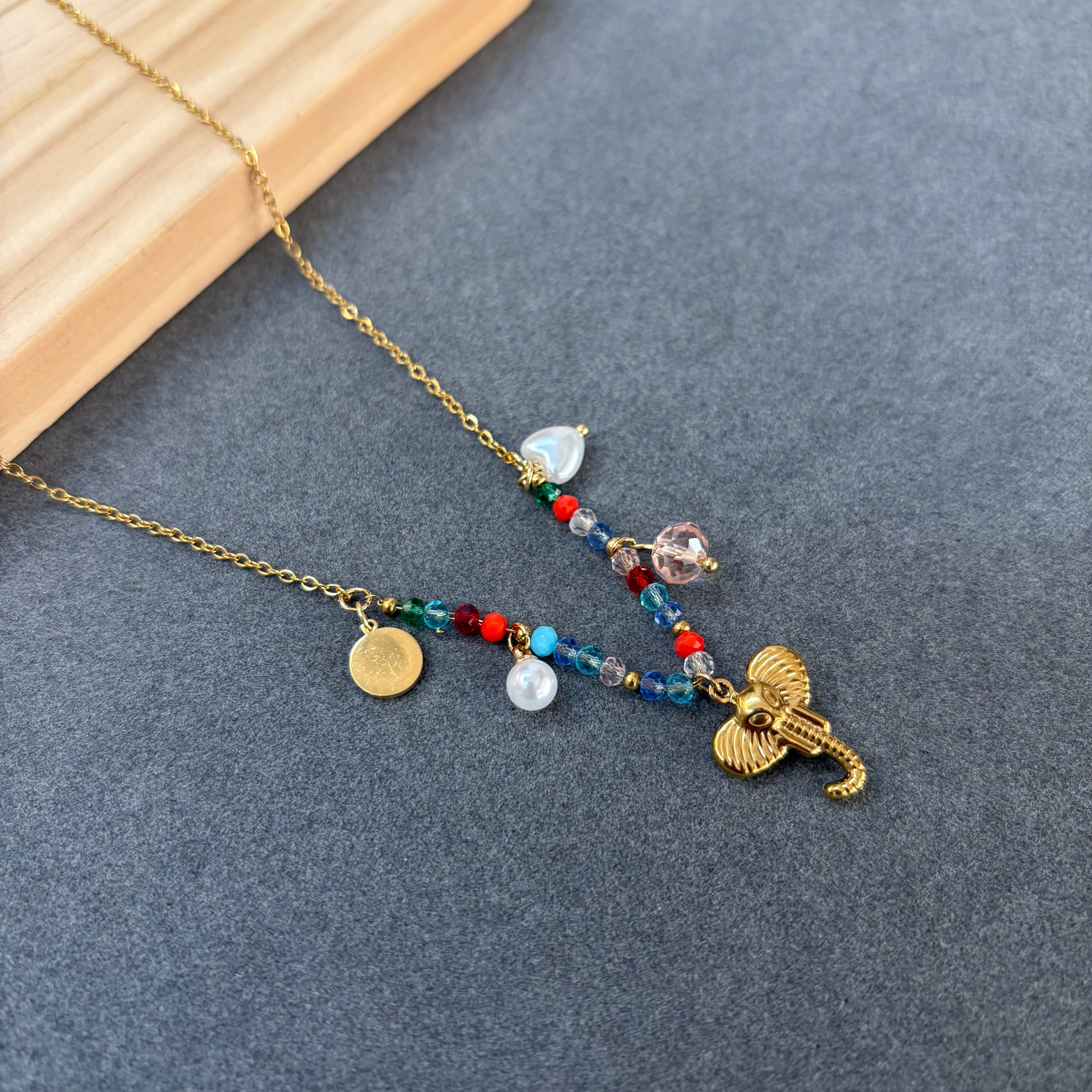 Anti-Tarnish Elephant Charm Beaded Neck Chain