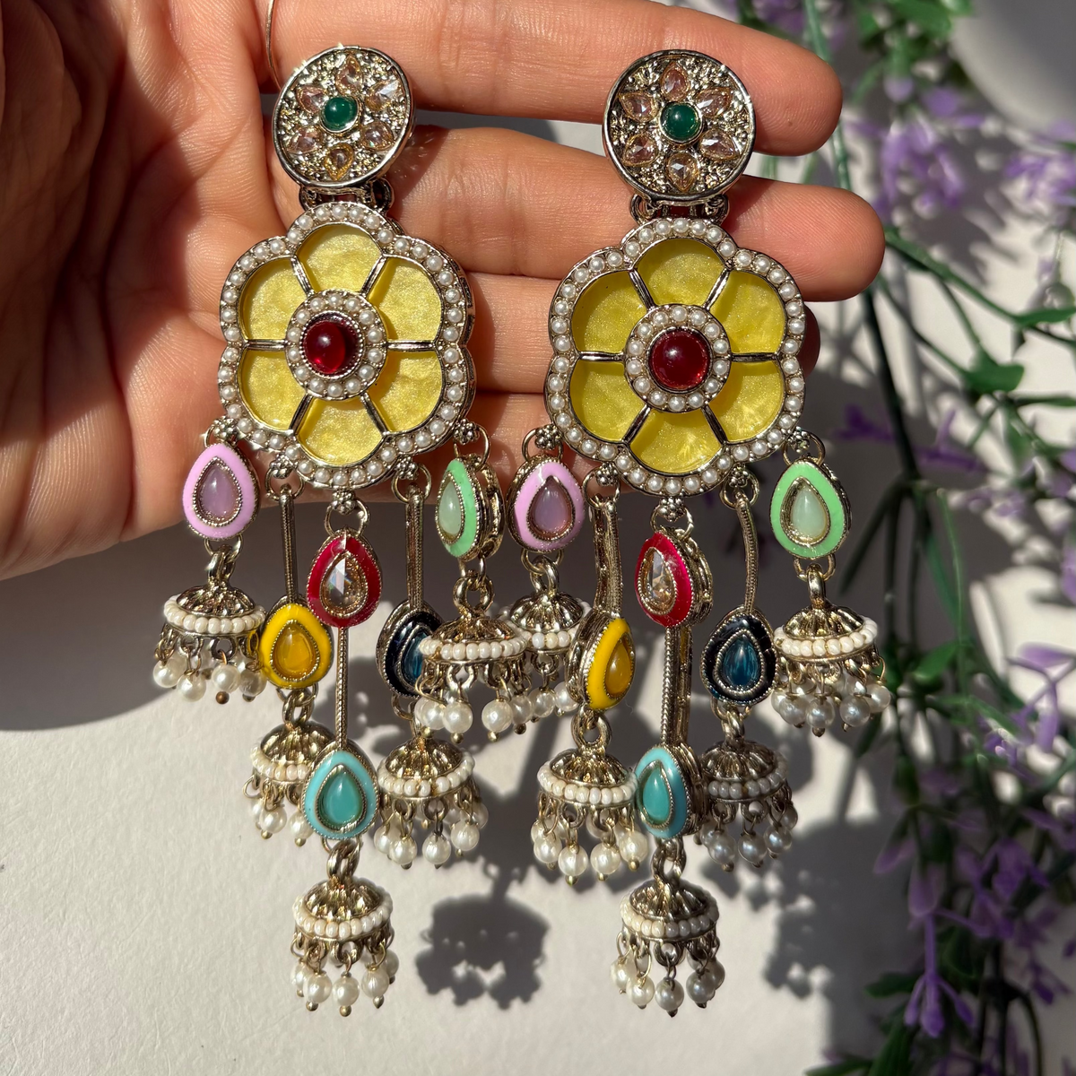 Sunflower Bloom Multicolor Jhumka Earrings