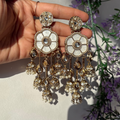 Sunflower Bloom white Jhumka Earrings