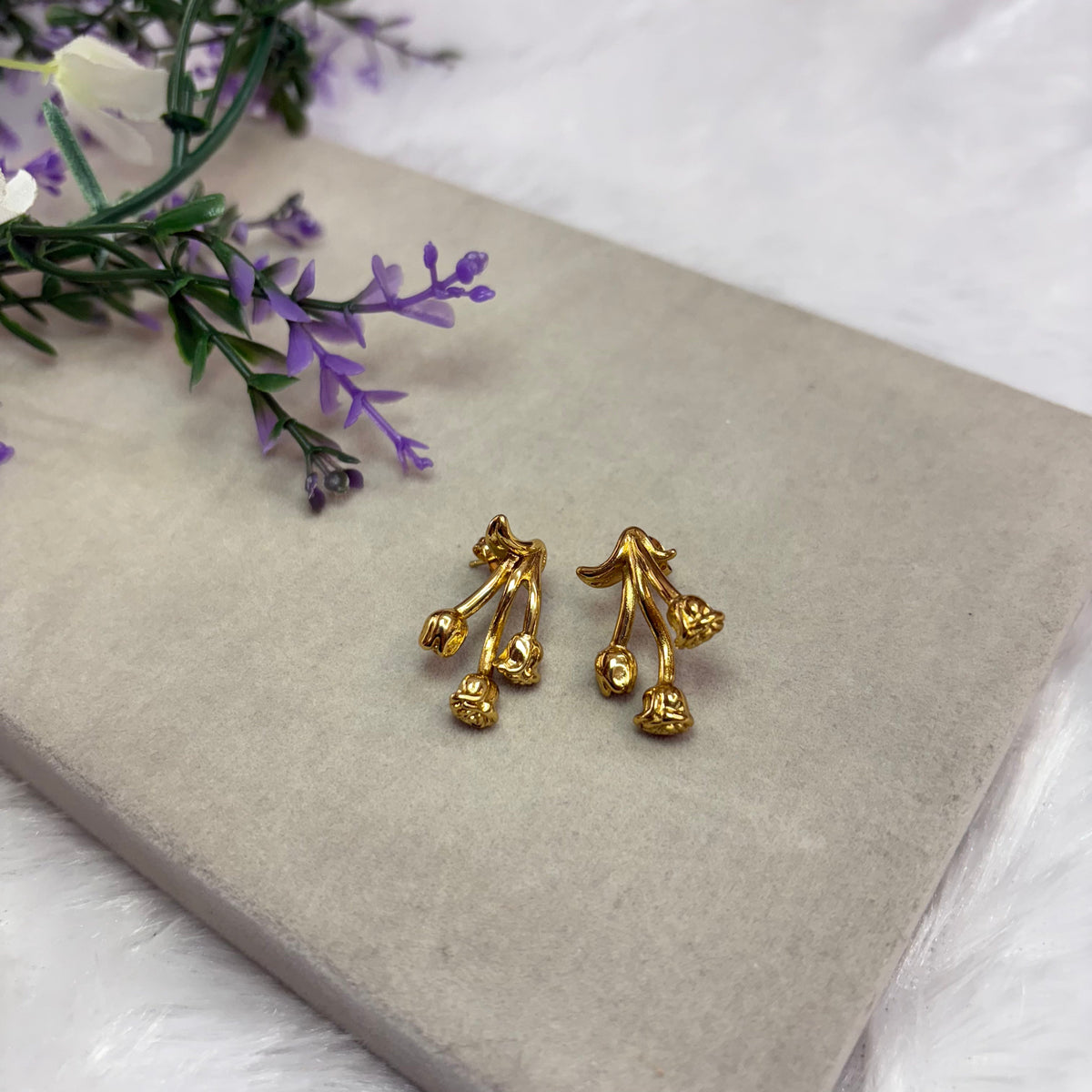 Rose Stud Earrings – Anti-Tarnish Gold Elegance