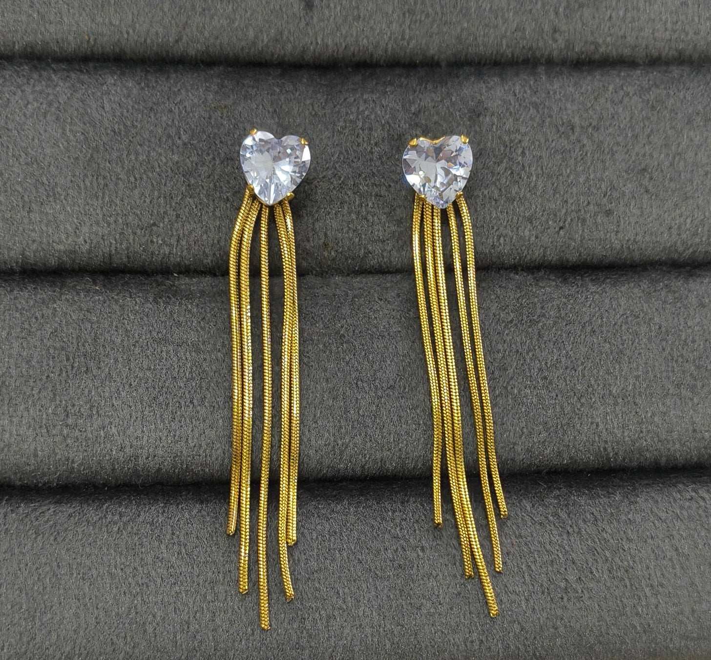 Heart crystal long earrings