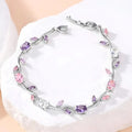 Silver colour pink white purple diamond tulip bracelet