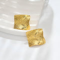 Textured Gold Square Statement Stud Earrings
