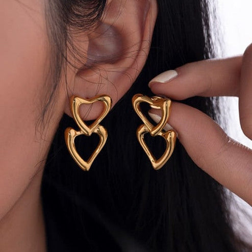 Double Heart Drop Earrings