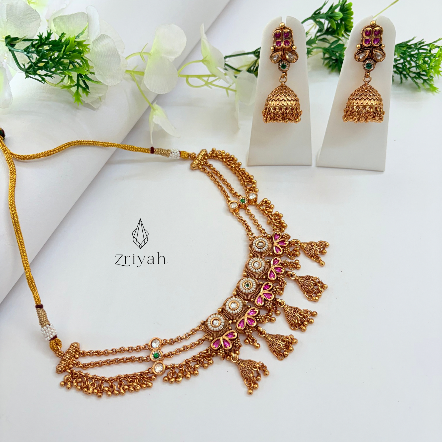 Ruby Pearl Heritage Choker Necklace Set