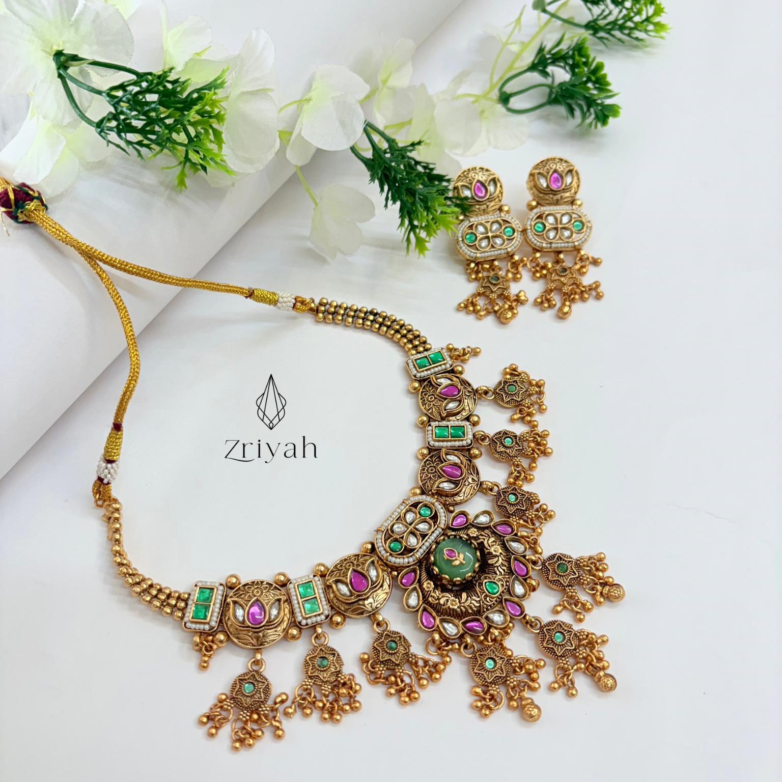 Royal Emerald Ruby Heritage Necklace Set