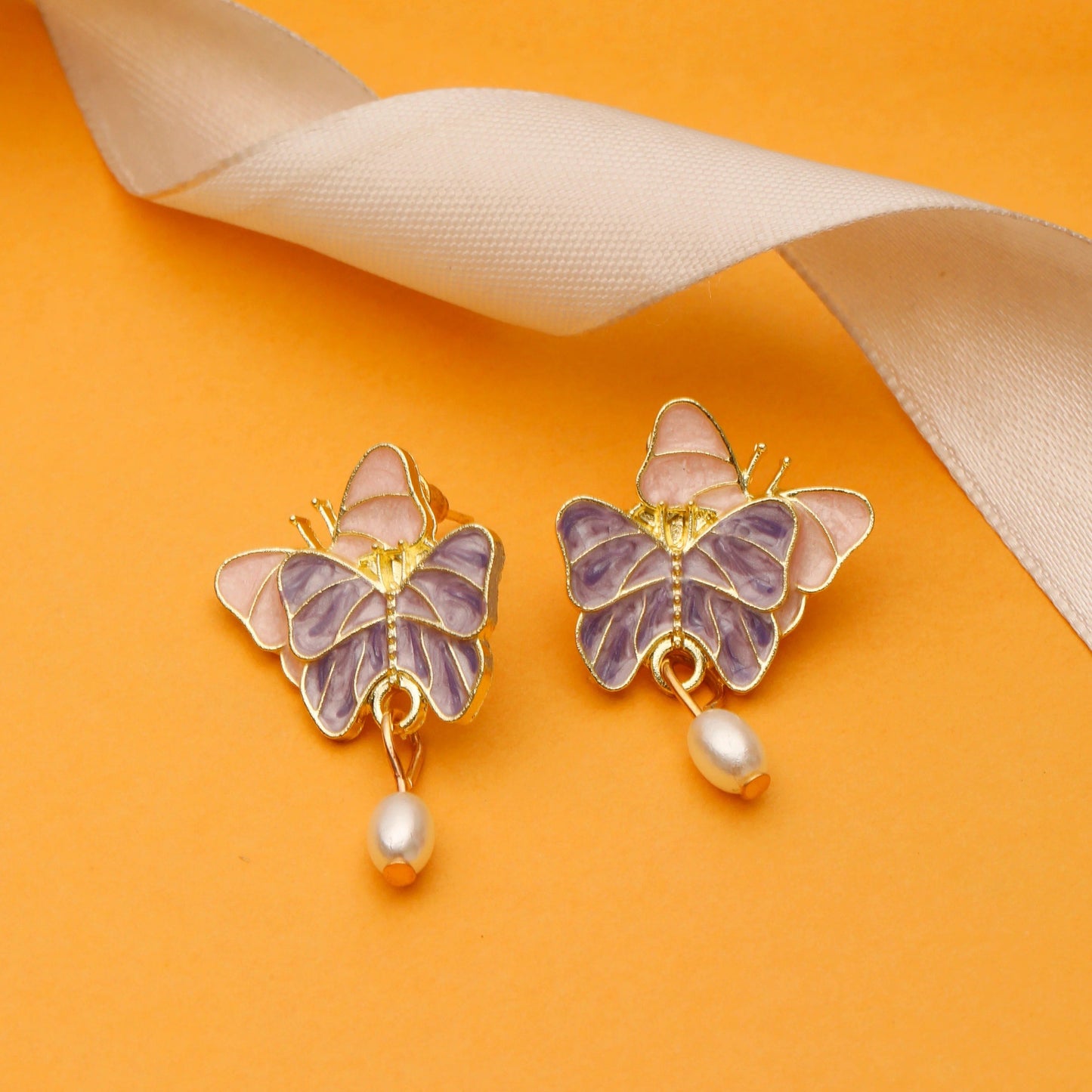 Korean Pastel Butterfly Pearl Drop Earrings