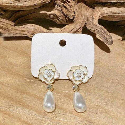 Korean Rose Pearl Earrings