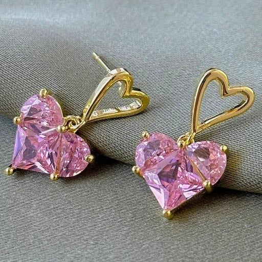 Pink Heart Crystal Drop Earrings