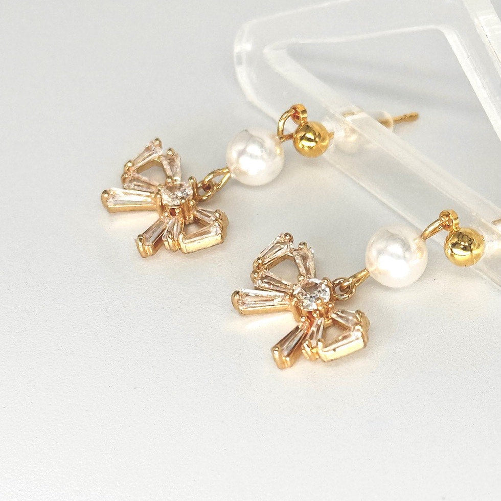 Bow Knot zircon pearl statement earrings