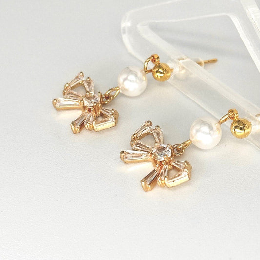 Bow Knot zircon pearl statement earrings