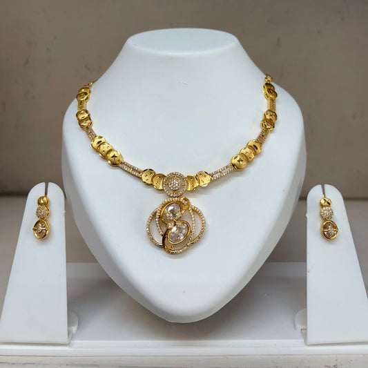 Elegant One Gram Gold Plated Necklace Set with Earrings