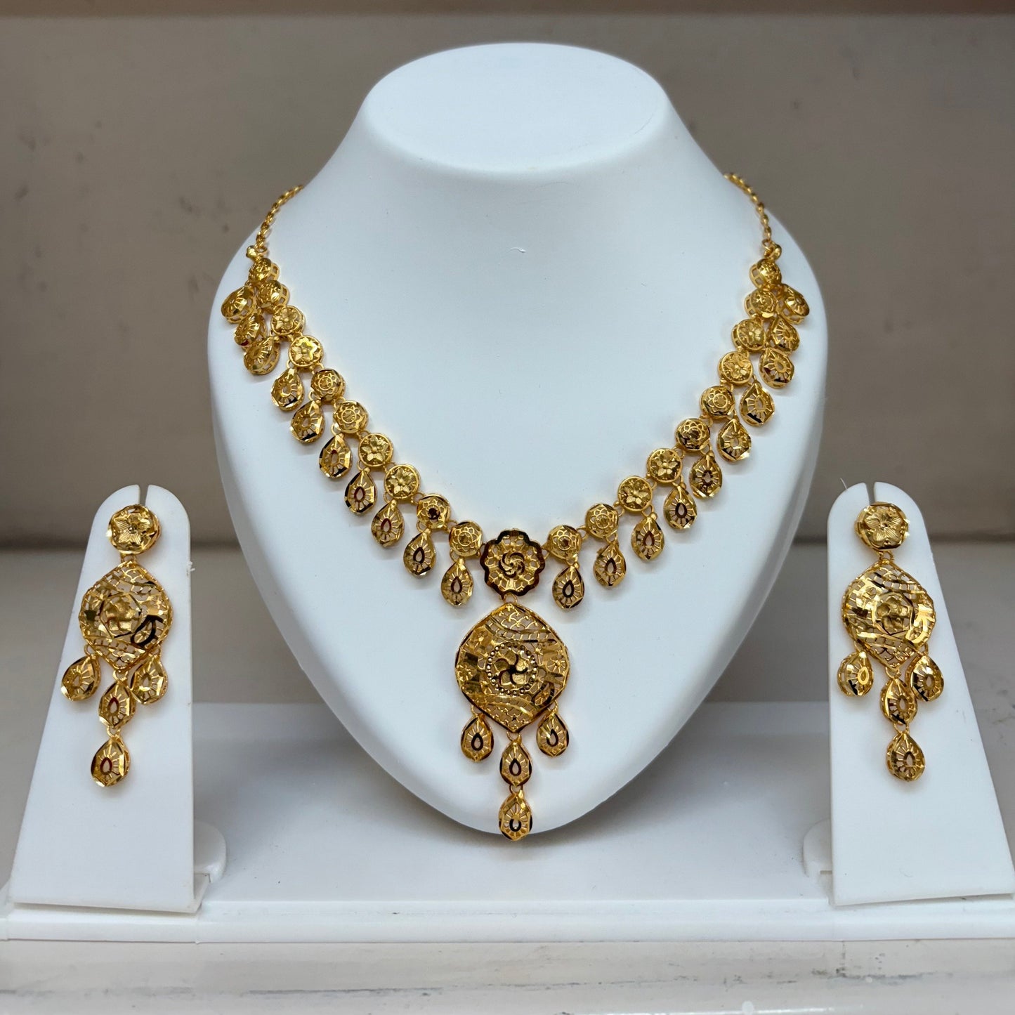 Traditional One Gram Gold Plated Necklace Set with Earrings
