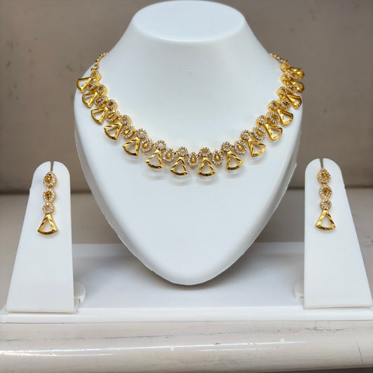 One Gram Gold Plated Necklace Set for Women | Diamond Triangle Design